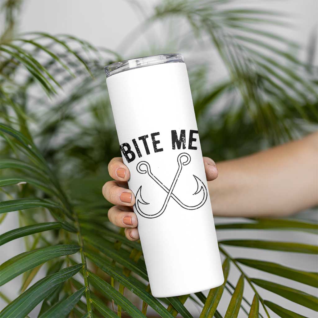 Cool Catchy Angler Skinny Tumbler Retro Bite Me Bass Fishing Fishermen TS10 Print Your Wear