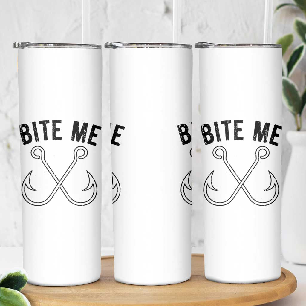 Cool Catchy Angler Skinny Tumbler Retro Bite Me Bass Fishing Fishermen TS10 Print Your Wear