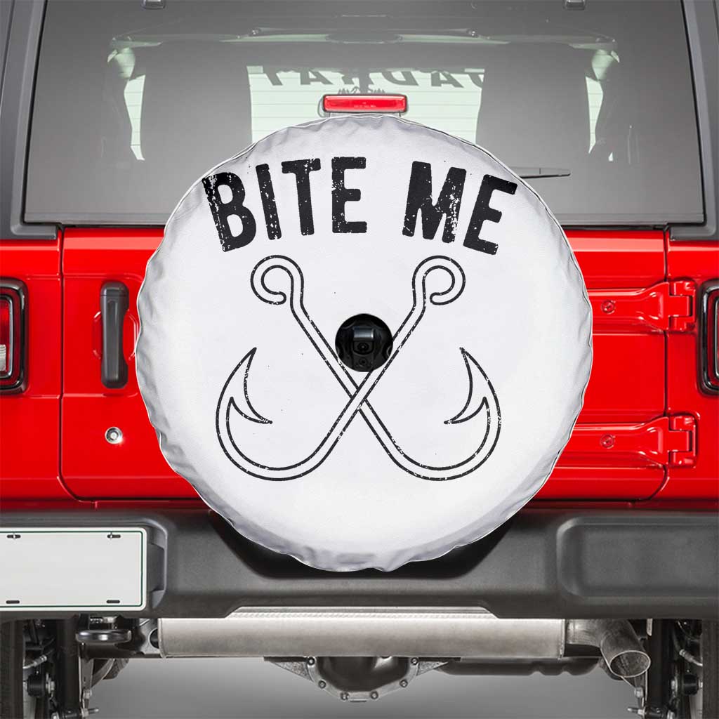 Cool Catchy Angler Spare Tire Cover Retro Bite Me Bass Fishing Fishermen TS10 White Print Your Wear
