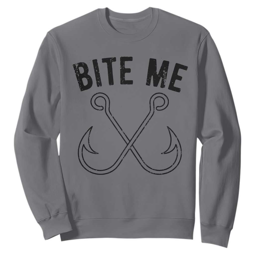 Cool Catchy Angler Sweatshirt Retro Bite Me Bass Fishing Fishermen TS10 Charcoal Print Your Wear