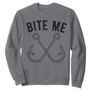 Cool Catchy Angler Sweatshirt Retro Bite Me Bass Fishing Fishermen TS10 Charcoal Print Your Wear