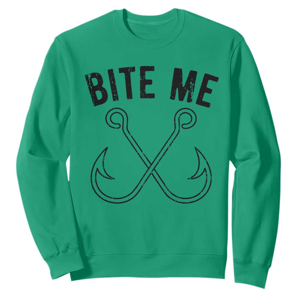 Cool Catchy Angler Sweatshirt Retro Bite Me Bass Fishing Fishermen TS10 Irish Green Print Your Wear