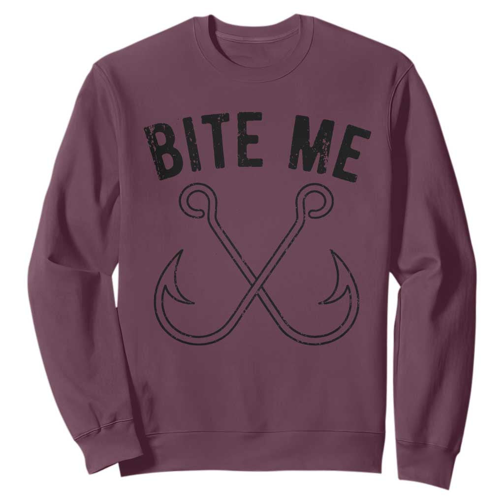 Cool Catchy Angler Sweatshirt Retro Bite Me Bass Fishing Fishermen TS10 Maroon Print Your Wear