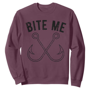 Cool Catchy Angler Sweatshirt Retro Bite Me Bass Fishing Fishermen TS10 Maroon Print Your Wear