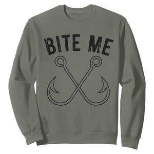 Cool Catchy Angler Sweatshirt Retro Bite Me Bass Fishing Fishermen TS10 Military Green Print Your Wear