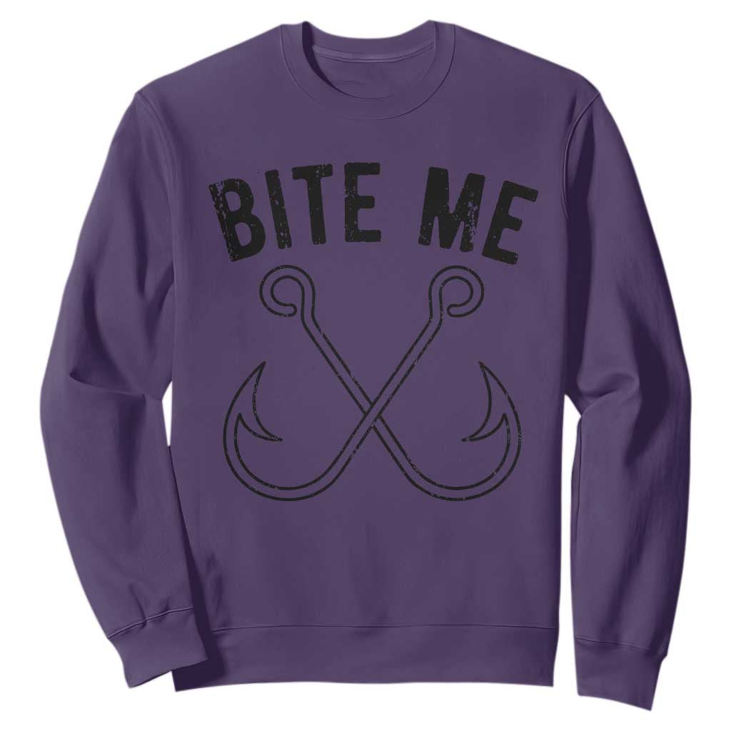 Cool Catchy Angler Sweatshirt Retro Bite Me Bass Fishing Fishermen TS10 Purple Print Your Wear