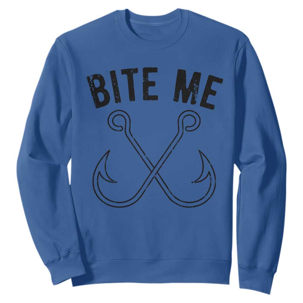Cool Catchy Angler Sweatshirt Retro Bite Me Bass Fishing Fishermen TS10 Royal Blue Print Your Wear