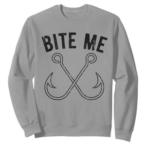 Cool Catchy Angler Sweatshirt Retro Bite Me Bass Fishing Fishermen TS10 Sport Gray Print Your Wear