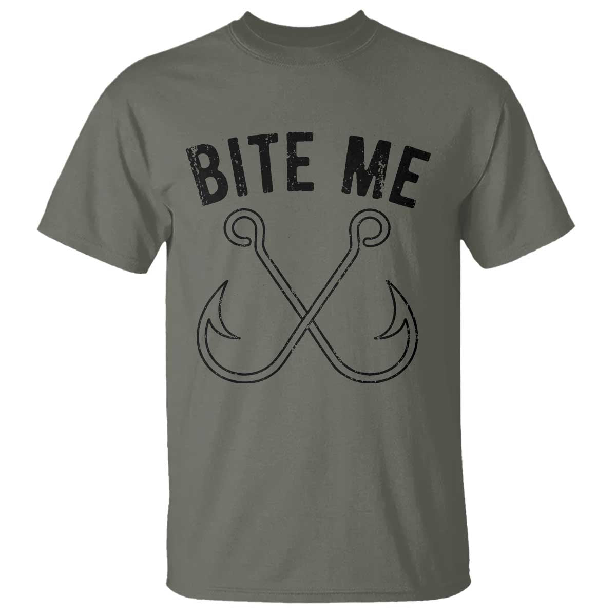 Cool Catchy Angler T Shirt Retro Bite Me Bass Fishing Fishermen TS10 Military Green Print Your Wear