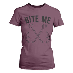 Cool Catchy Angler T Shirt For Women Retro Bite Me Bass Fishing Fishermen TS10 Maroon Print Your Wear