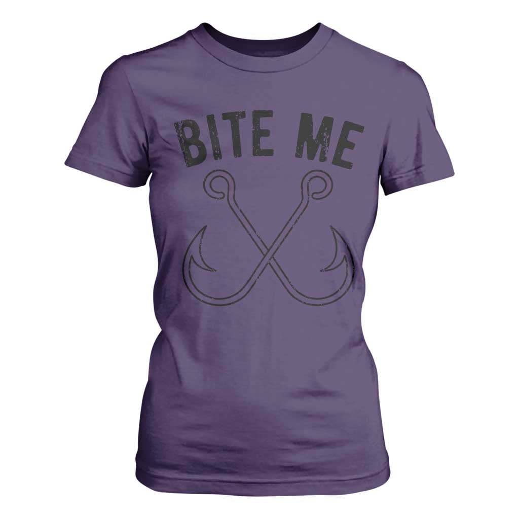 Cool Catchy Angler T Shirt For Women Retro Bite Me Bass Fishing Fishermen TS10 Purple Print Your Wear