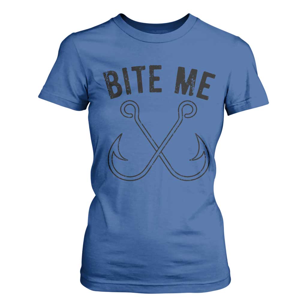 Cool Catchy Angler T Shirt For Women Retro Bite Me Bass Fishing Fishermen TS10 Royal Blue Print Your Wear