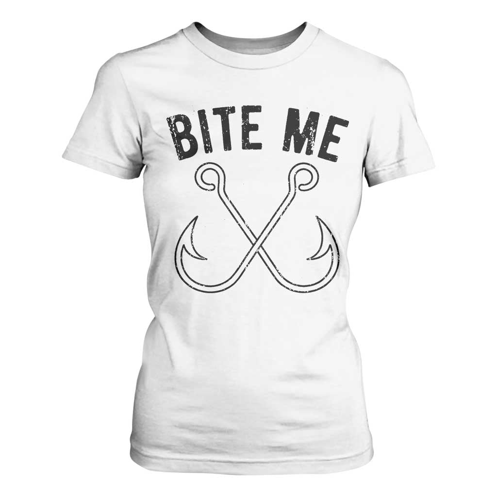Cool Catchy Angler T Shirt For Women Retro Bite Me Bass Fishing Fishermen TS10 White Print Your Wear