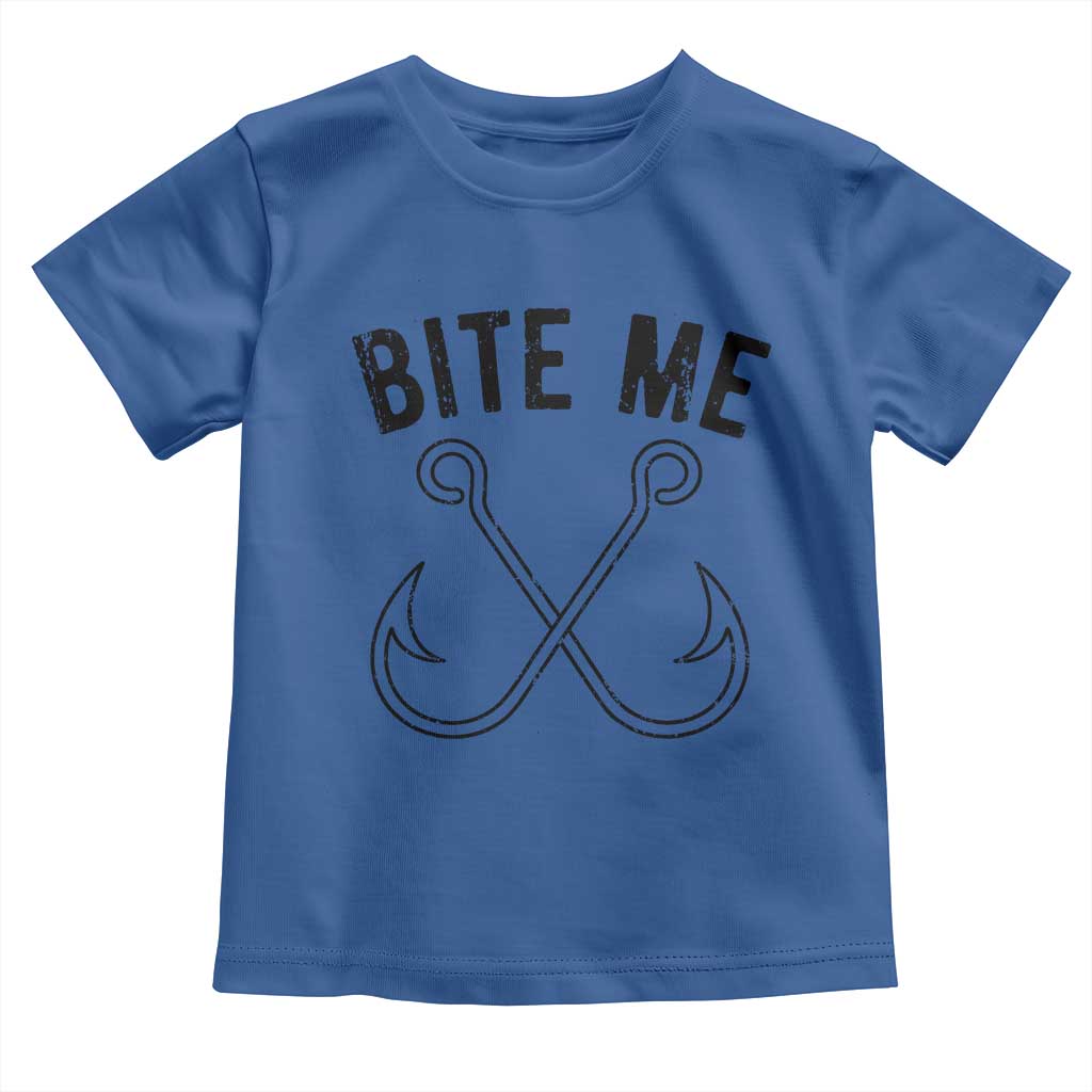 Cool Catchy Angler Toddler T Shirt Retro Bite Me Bass Fishing Fishermen TS10 Royal Blue Print Your Wear