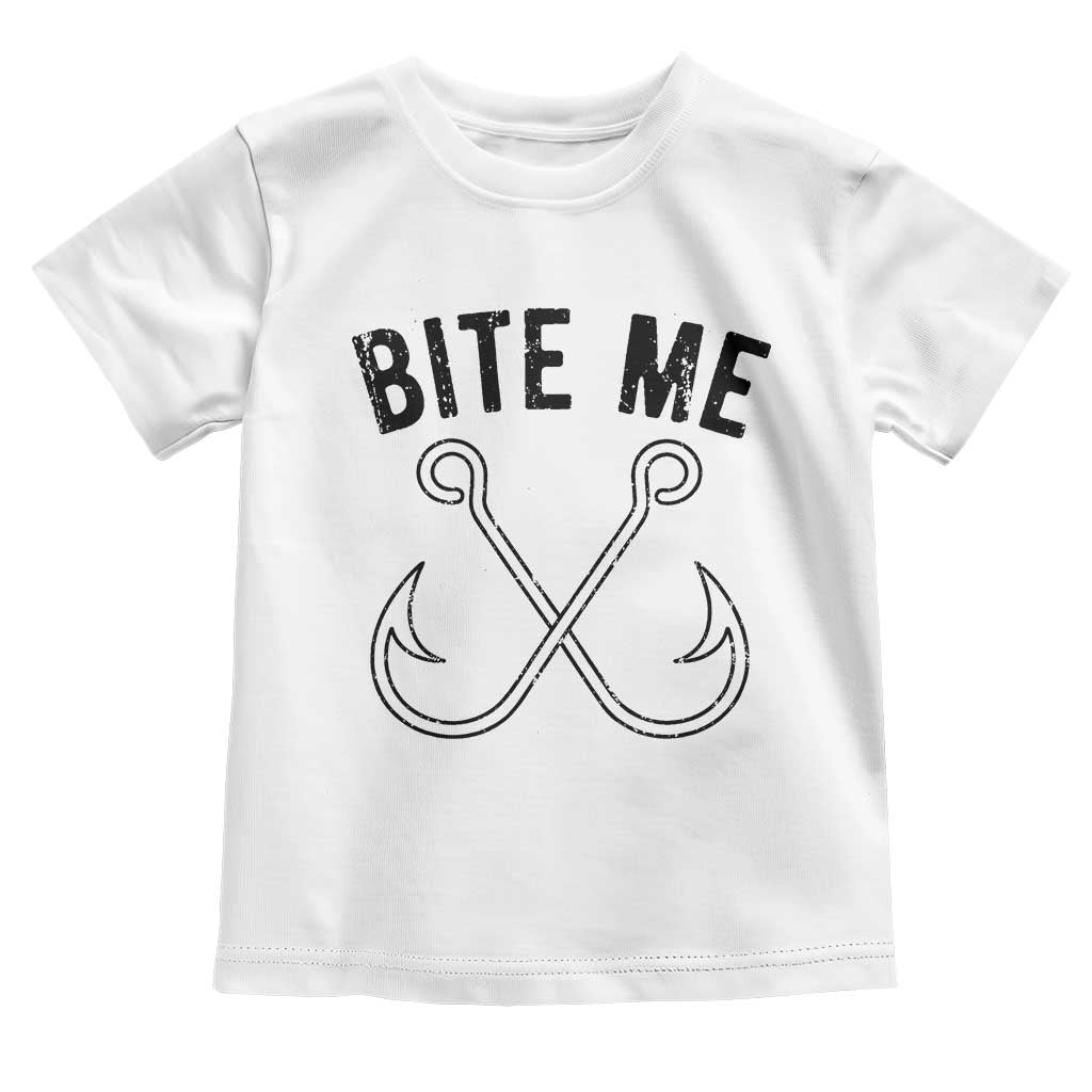 Cool Catchy Angler Toddler T Shirt Retro Bite Me Bass Fishing Fishermen TS10 White Print Your Wear