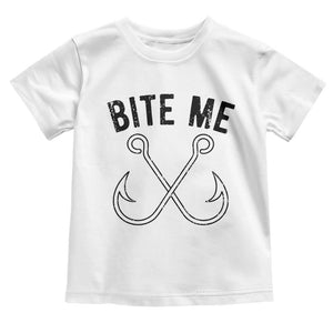 Cool Catchy Angler Toddler T Shirt Retro Bite Me Bass Fishing Fishermen TS10 White Print Your Wear