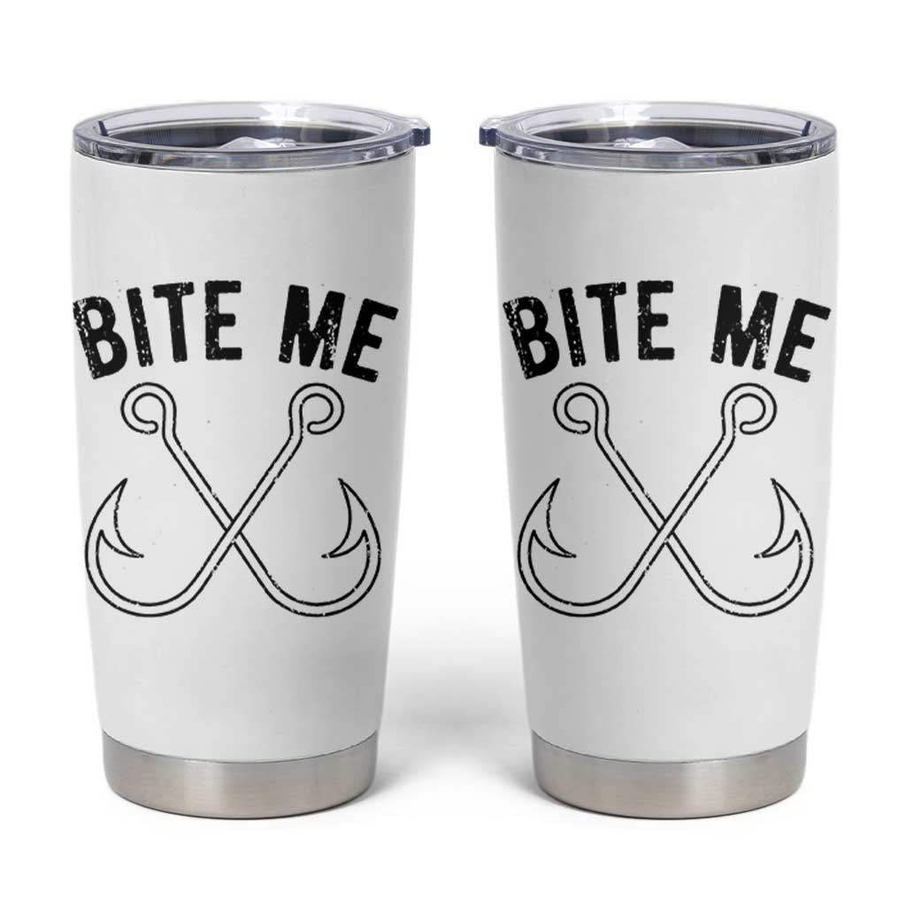 Cool Catchy Angler Tumbler Cup Retro Bite Me Bass Fishing Fishermen TS10 White Print Your Wear
