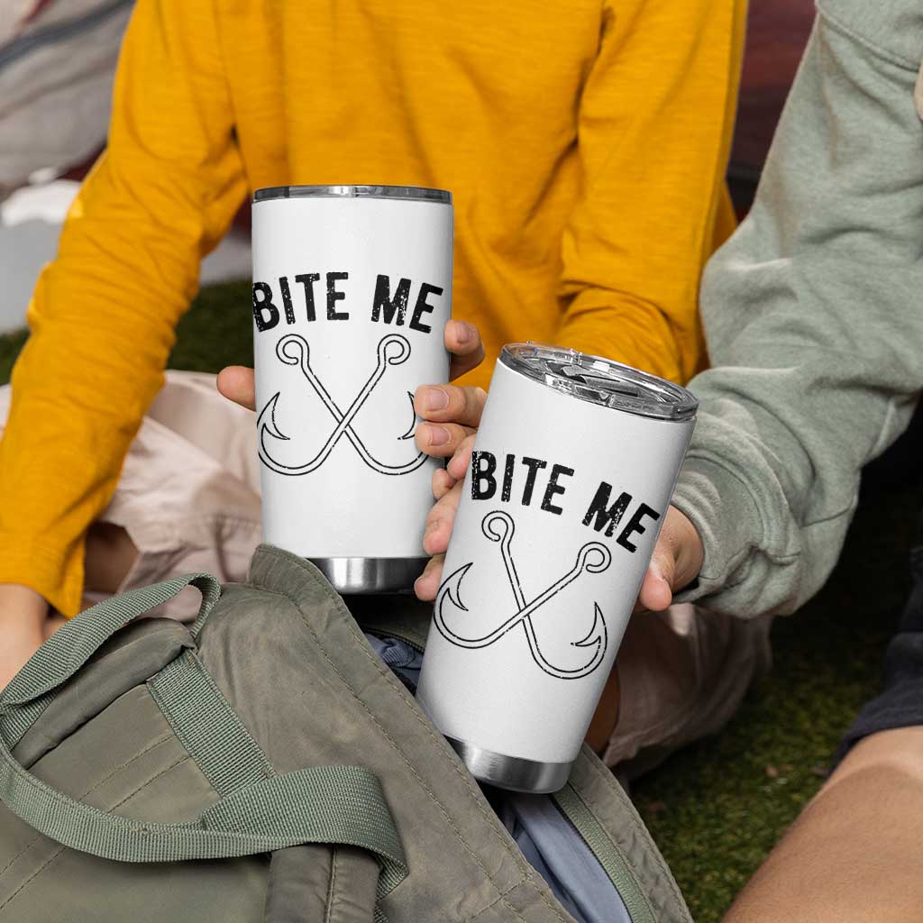 Cool Catchy Angler Tumbler Cup Retro Bite Me Bass Fishing Fishermen TS10 Print Your Wear
