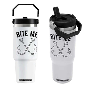 Cool Catchy Angler Flip Straw Tumbler Retro Bite Me Bass Fishing Fishermen TS10 One Size: 30 oz White Print Your Wear