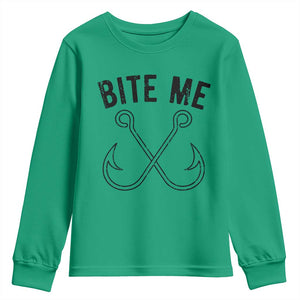 Cool Catchy Angler Youth Sweatshirt Retro Bite Me Bass Fishing Fishermen TS10 Irish Green Print Your Wear