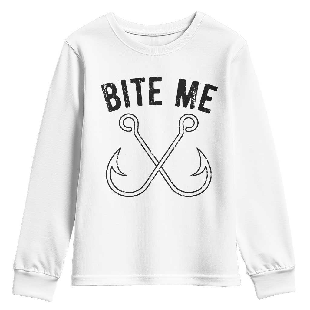 Cool Catchy Angler Youth Sweatshirt Retro Bite Me Bass Fishing Fishermen TS10 White Print Your Wear