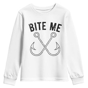 Cool Catchy Angler Youth Sweatshirt Retro Bite Me Bass Fishing Fishermen TS10 White Print Your Wear
