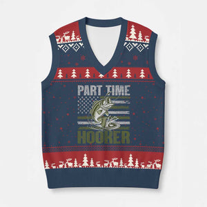 Part Time Hooker V-Neck Knit Sweater Vest Funny Fishing Patriotic US Flag Fisherman TS10 Navy Red Print Your Wear