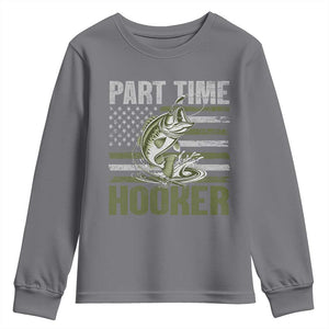 Part Time Hooker Youth Sweatshirt Funny Fishing Patriotic US Flag Fisherman TS10 Charcoal Print Your Wear