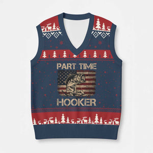Part Time Hooker V-Neck Knit Sweater Vest Funny Fishing USA Flag Patriotic Fisherman TS10 Navy Red Print Your Wear