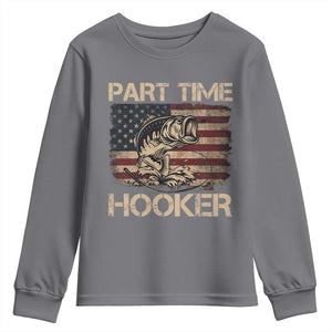 Part Time Hooker Youth Sweatshirt Funny Fishing USA Flag Patriotic Fisherman TS10 Charcoal Print Your Wear