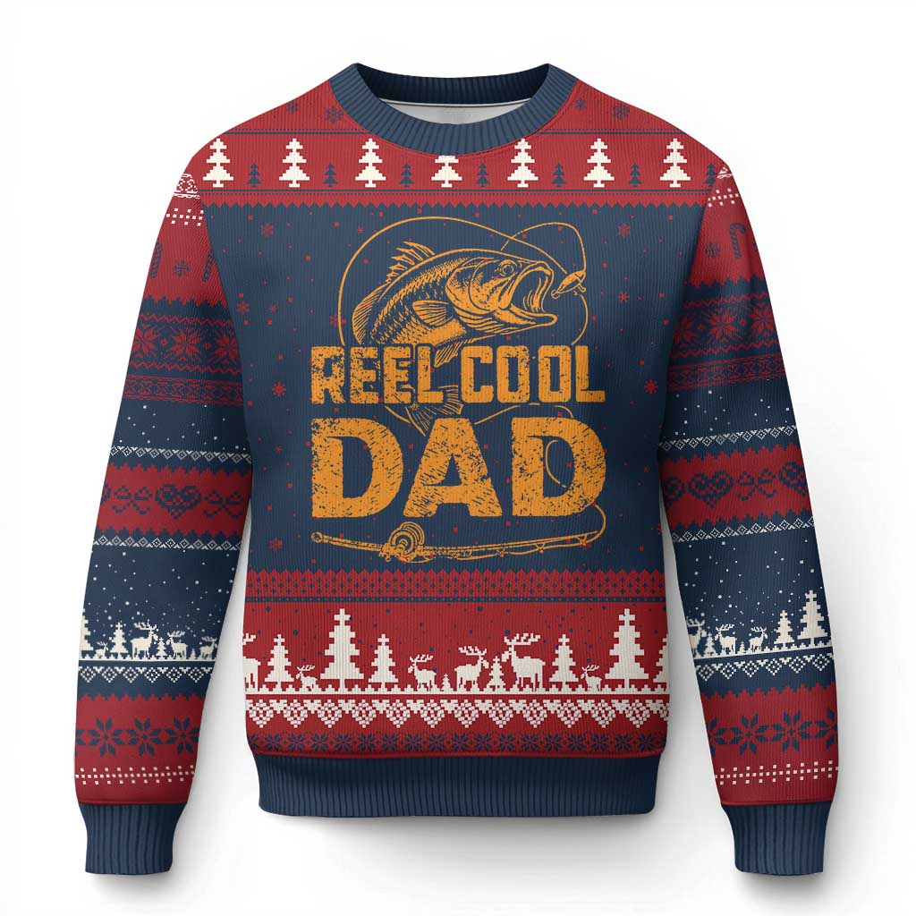 Reel Cool Dad Ugly Christmas Sweater Funny Fishing Fisherman Fathers Day TS10 Navy Red Print Your Wear