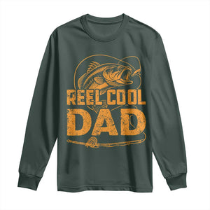 Reel Cool Dad Long Sleeve Shirt Funny Fishing Fisherman Fathers Day TS10 Dark Forest Green Print Your Wear