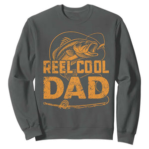 Reel Cool Dad Sweatshirt Funny Fishing Fisherman Fathers Day TS10 Dark Heather Print Your Wear