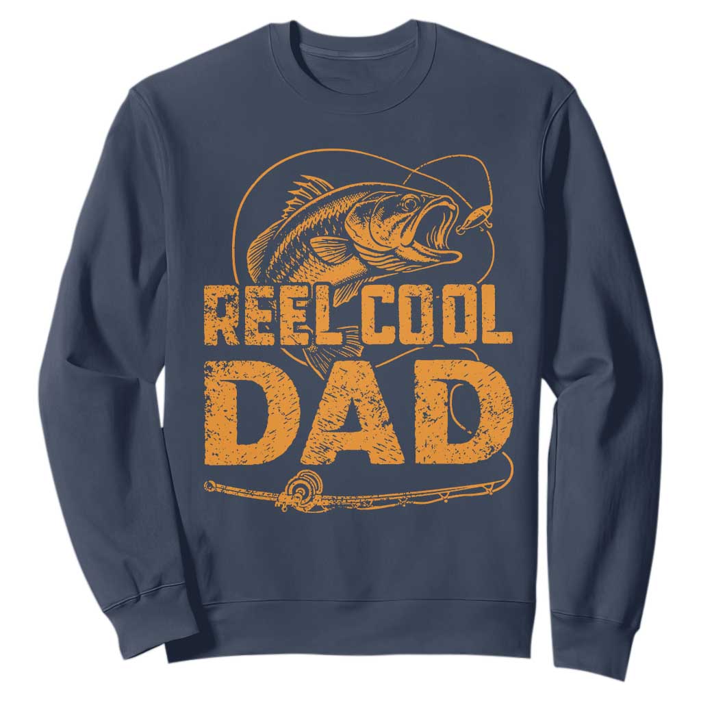 Reel Cool Dad Sweatshirt Funny Fishing Fisherman Fathers Day TS10 Navy Print Your Wear