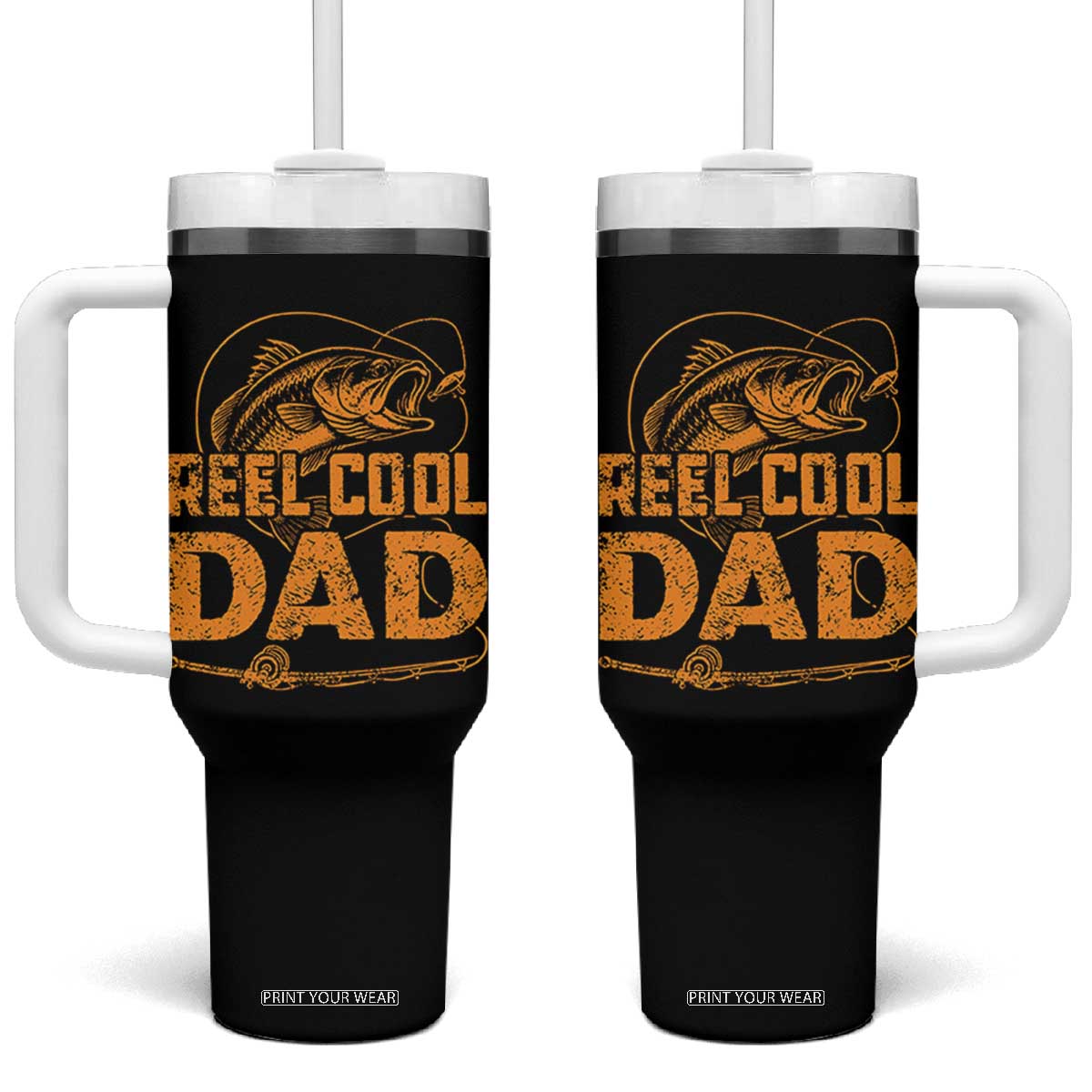 Reel Cool Dad Tumbler With Handle Funny Fishing Fisherman Fathers Day TS10 One Size: 40 oz Black Print Your Wear