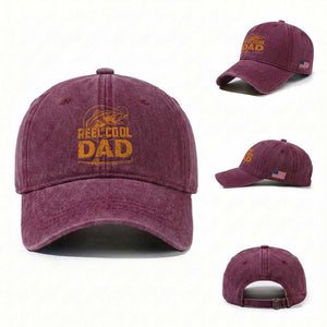 Reel Cool Dad Washed Cotton Baseball Cap Funny Fishing Fisherman Fathers Day TS10 Washed Cap Universal Fit Burgundy Print Your Wear