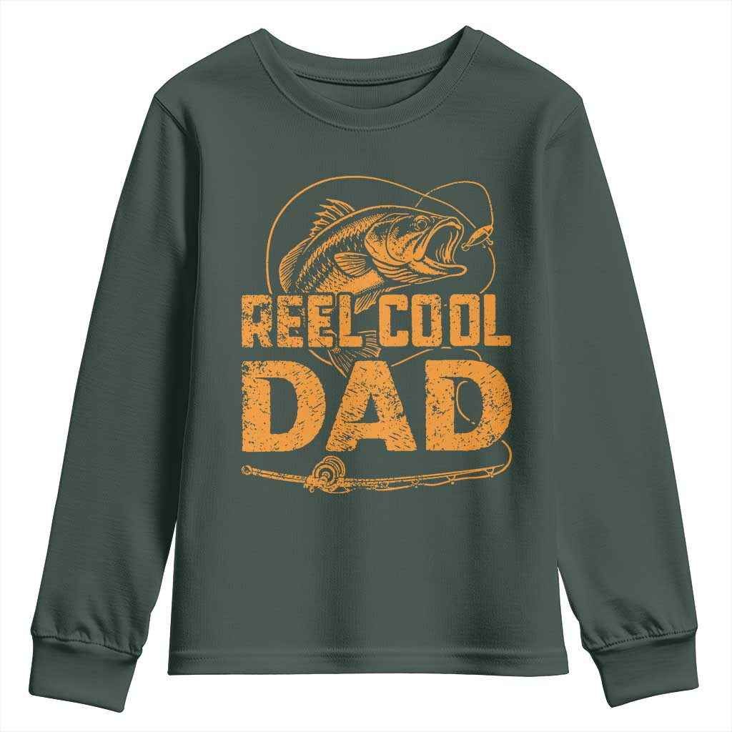 Reel Cool Dad Youth Sweatshirt Funny Fishing Fisherman Fathers Day TS10 Dark Forest Green Print Your Wear