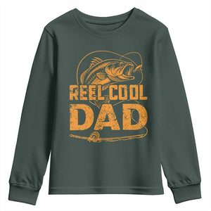Reel Cool Dad Youth Sweatshirt Funny Fishing Fisherman Fathers Day TS10 Dark Forest Green Print Your Wear