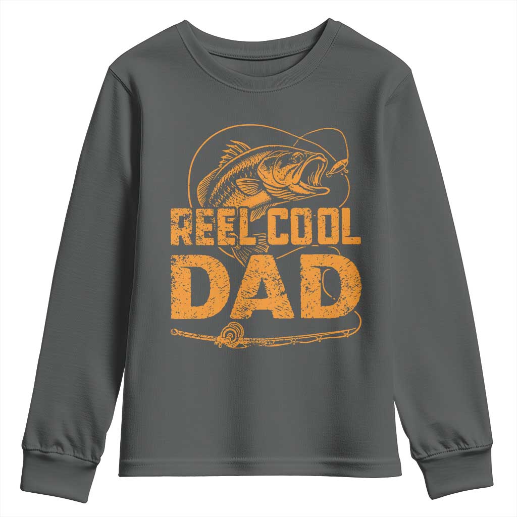 Reel Cool Dad Youth Sweatshirt Funny Fishing Fisherman Fathers Day TS10 Dark Heather Print Your Wear