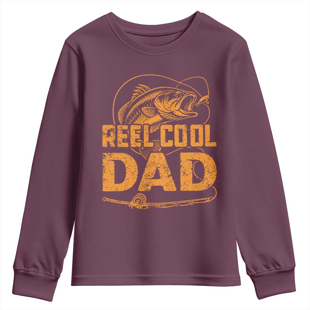 Reel Cool Dad Youth Sweatshirt Funny Fishing Fisherman Fathers Day TS10 Maroon Print Your Wear