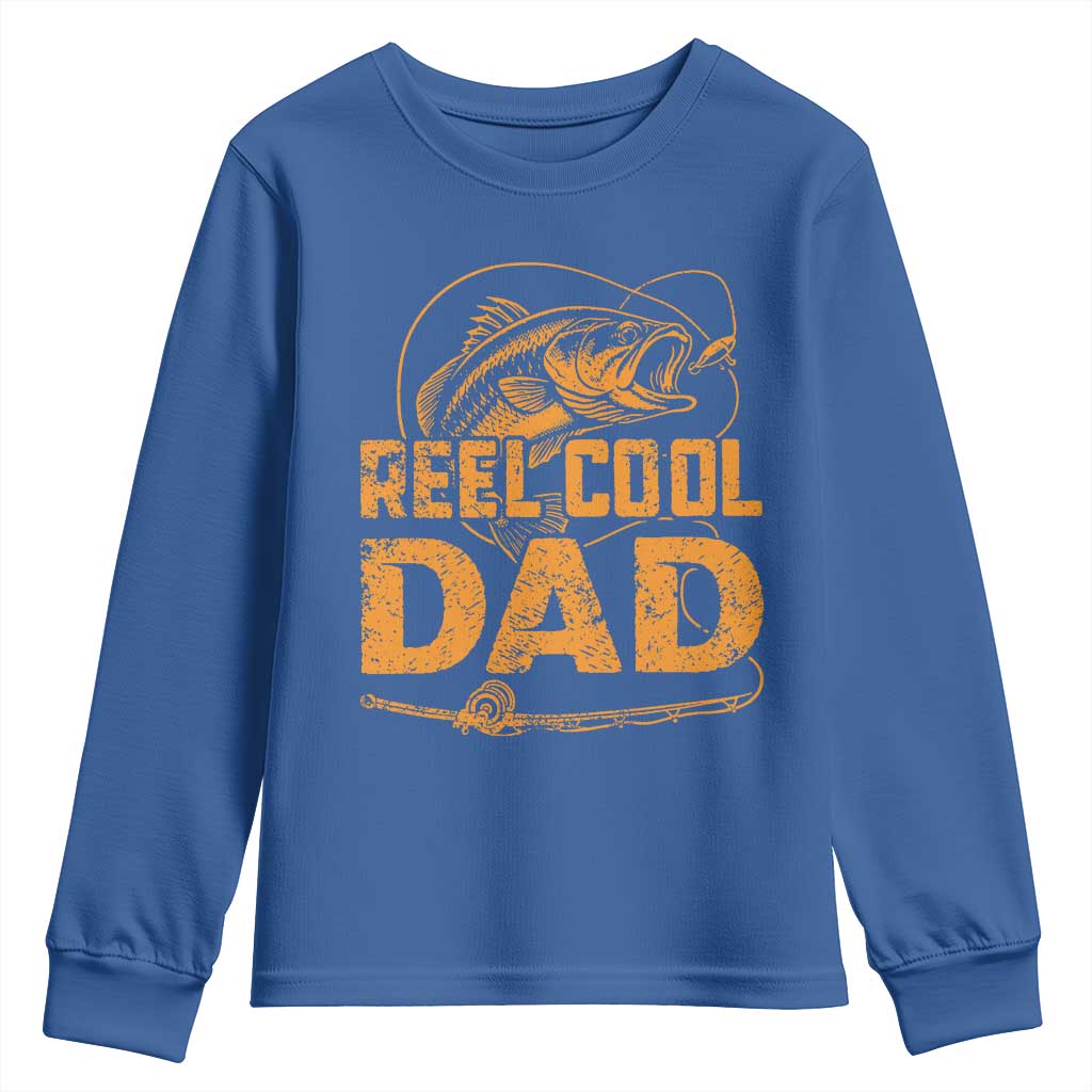 Reel Cool Dad Youth Sweatshirt Funny Fishing Fisherman Fathers Day TS10 Royal Blue Print Your Wear