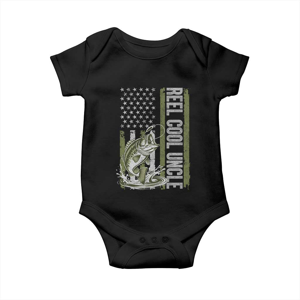 Uncle Fishing Baby Onesie Reel Cool Uncle Fisherman US Flag TS10 Black Print Your Wear