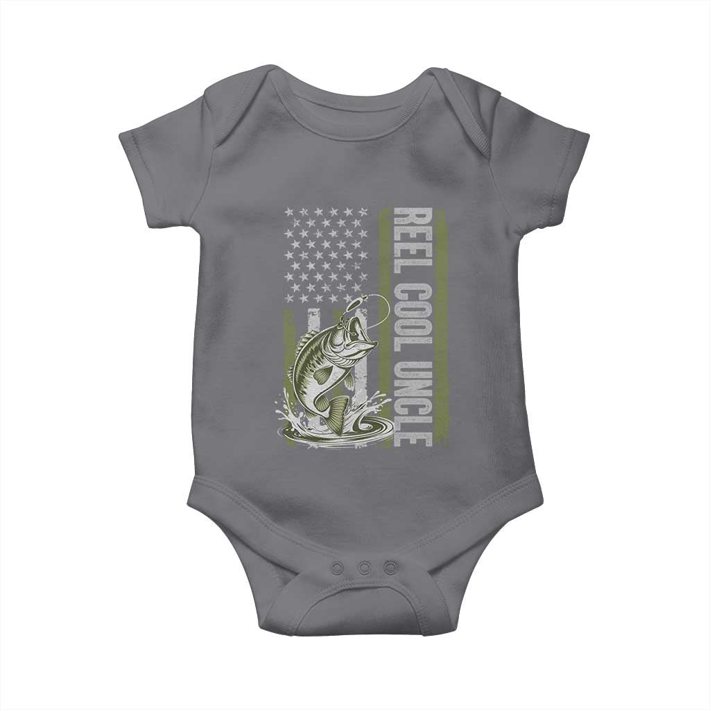 Uncle Fishing Baby Onesie Reel Cool Uncle Fisherman US Flag TS10 Charcoal Print Your Wear