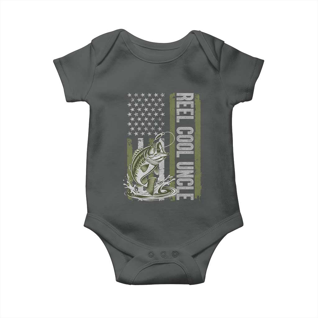 Uncle Fishing Baby Onesie Reel Cool Uncle Fisherman US Flag TS10 Dark Heather Print Your Wear