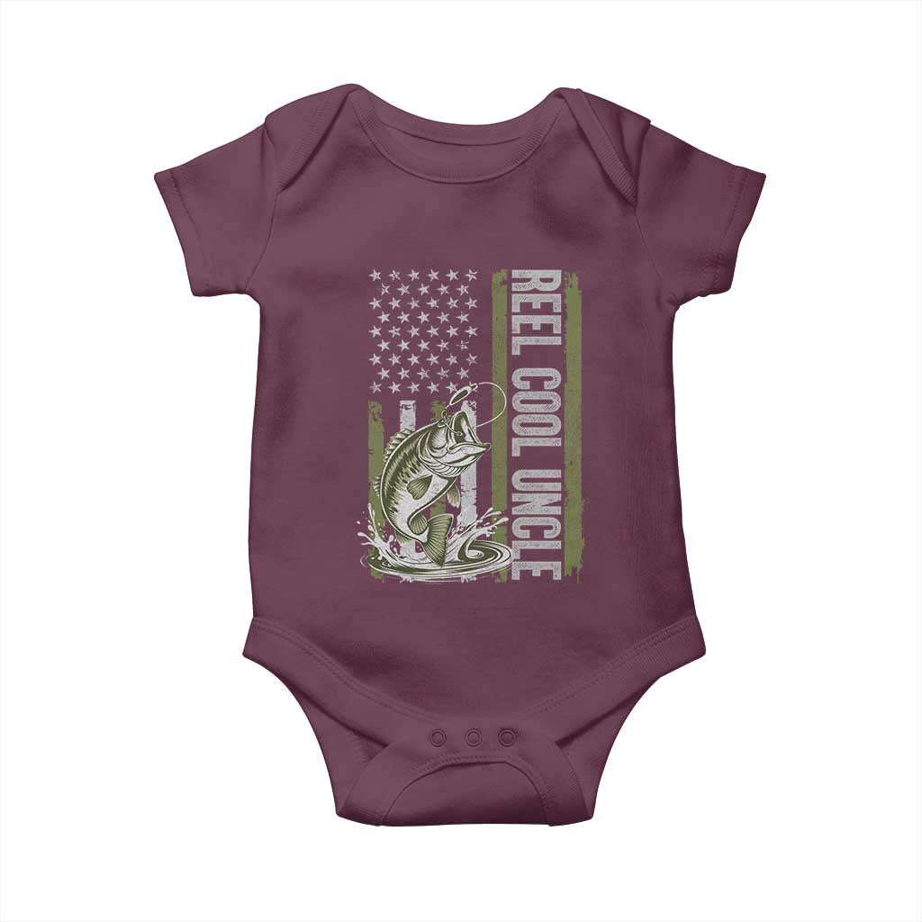 Uncle Fishing Baby Onesie Reel Cool Uncle Fisherman US Flag TS10 Maroon Print Your Wear