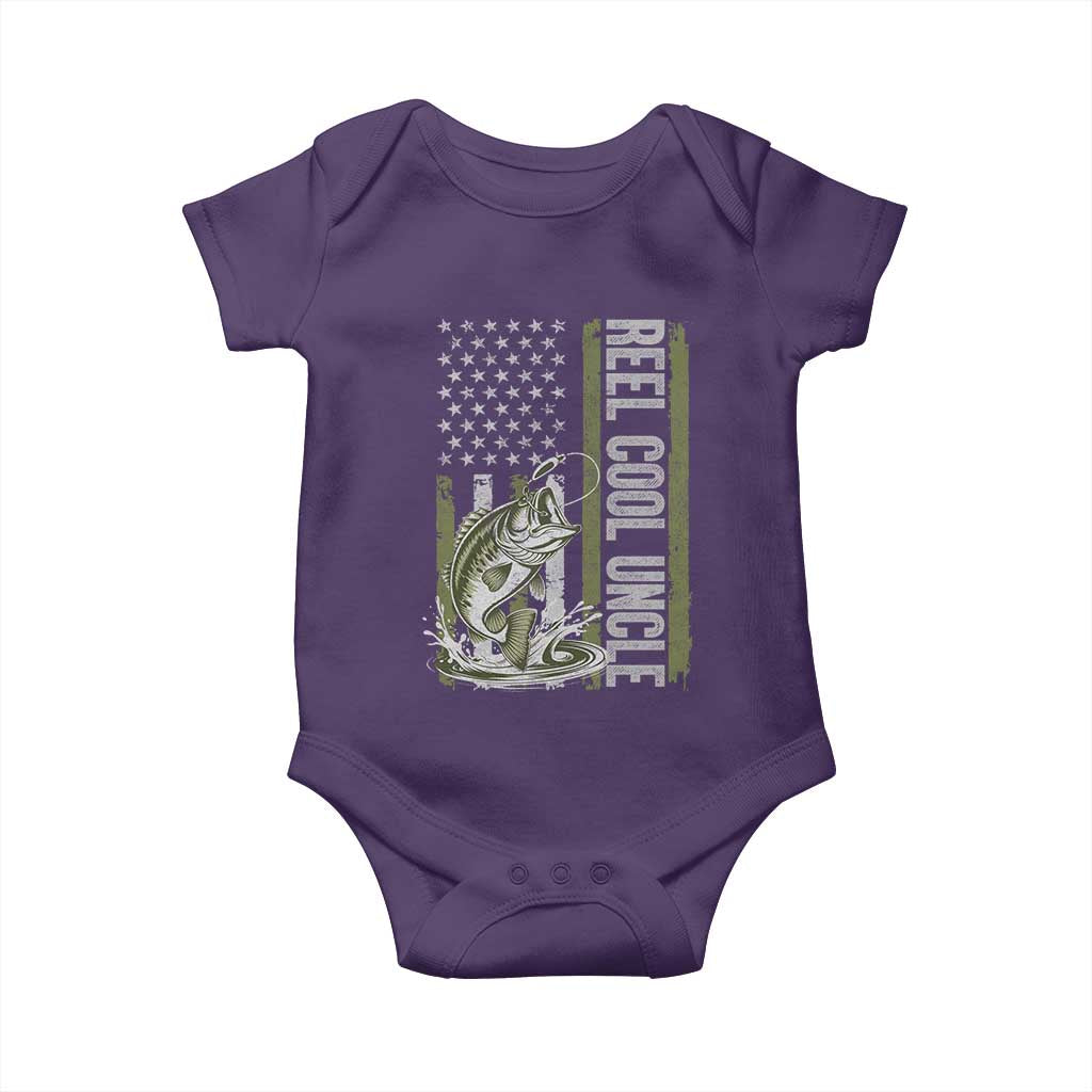 Uncle Fishing Baby Onesie Reel Cool Uncle Fisherman US Flag TS10 Purple Print Your Wear
