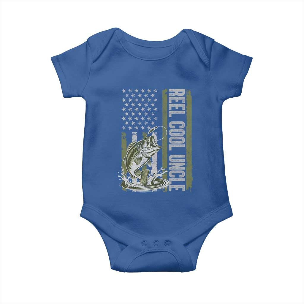 Uncle Fishing Baby Onesie Reel Cool Uncle Fisherman US Flag TS10 Royal Blue Print Your Wear