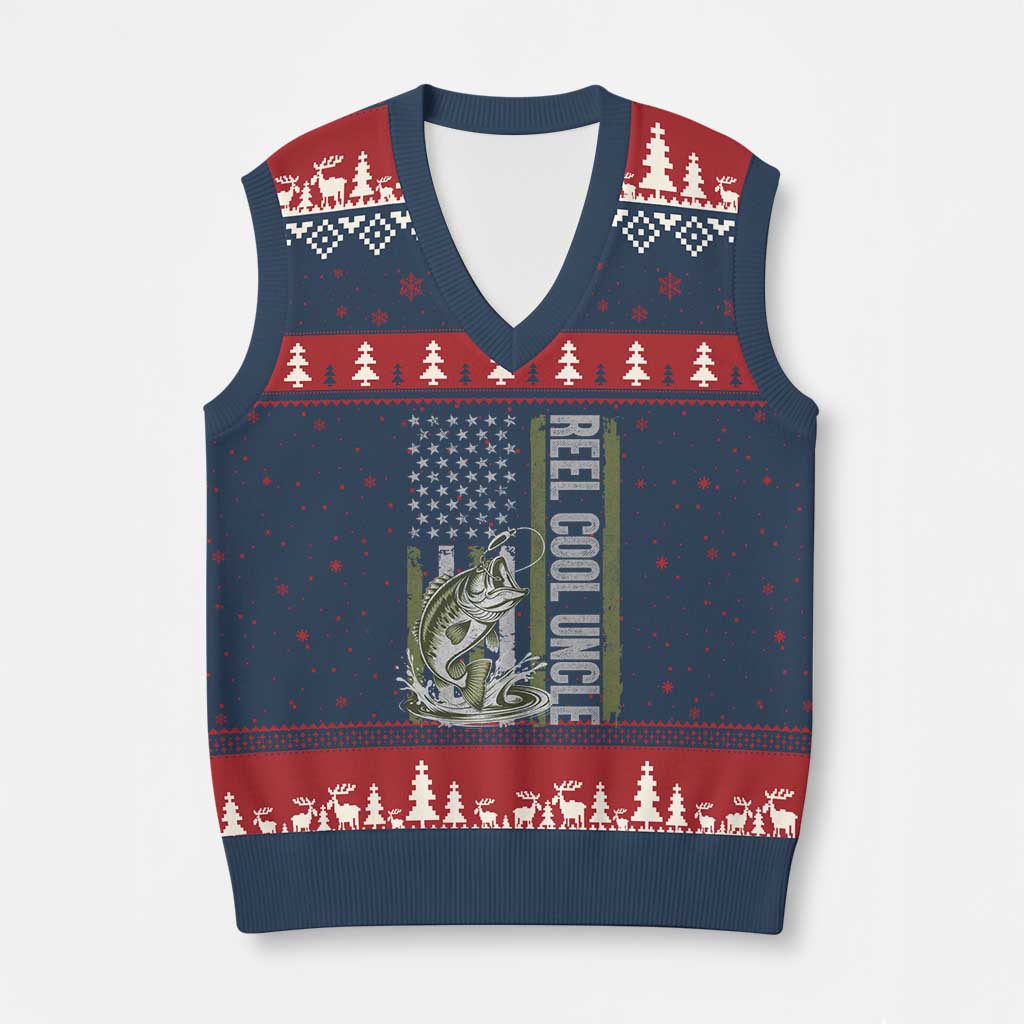 Uncle Fishing V-Neck Knit Sweater Vest Reel Cool Uncle Fisherman US Flag TS10 Navy Red Print Your Wear