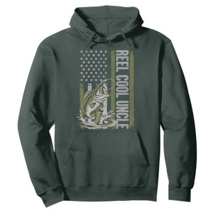 Uncle Fishing Hoodie Reel Cool Uncle Fisherman US Flag TS10 Dark Forest Green Print Your Wear