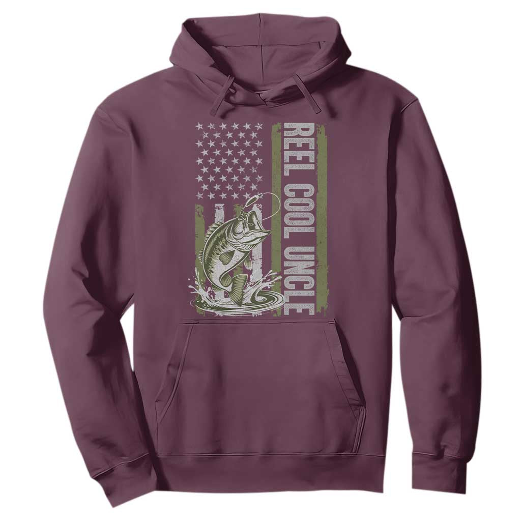 Uncle Fishing Hoodie Reel Cool Uncle Fisherman US Flag TS10 Maroon Print Your Wear